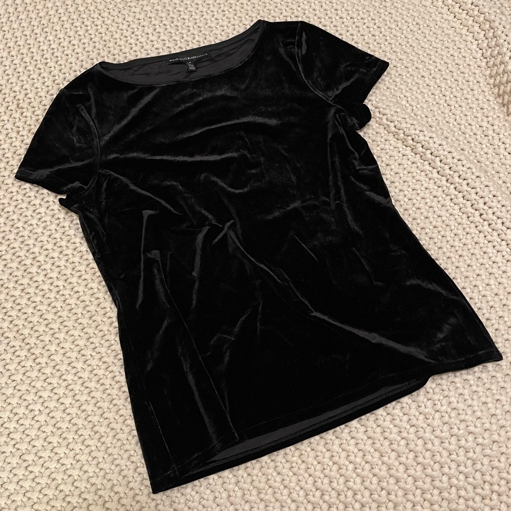 WHBM Black Velvet Short Sleeve Top